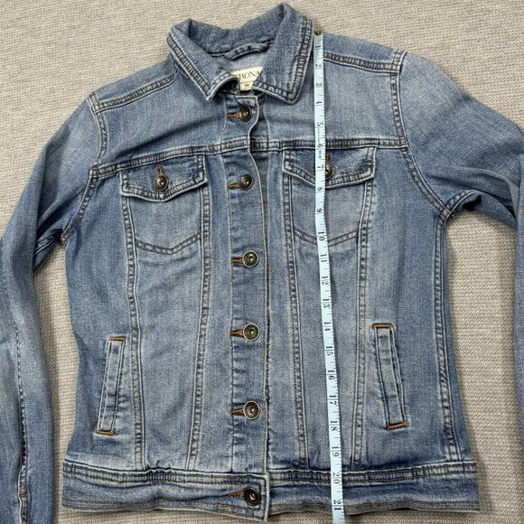 Merona Womens Blue Denim Jean Jacket Button Up Collared Casual 4 Pockets Size XS - Picture 11 of 13